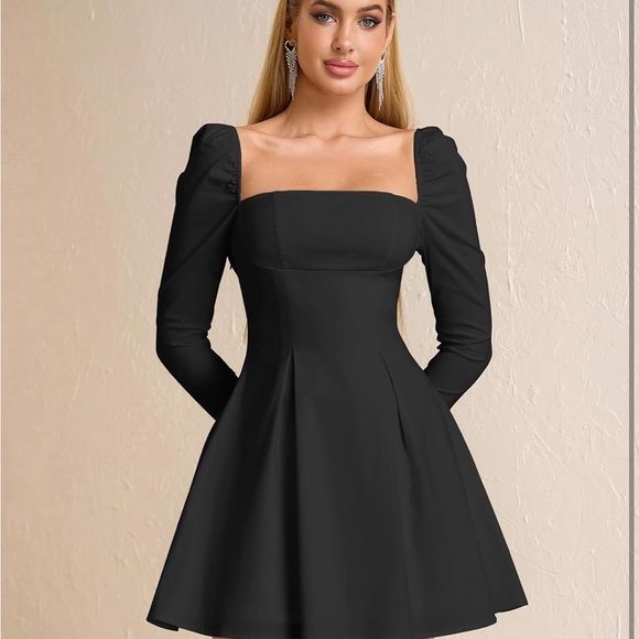 JKMNAO Long Sleeve  Mini Dress Bow Tie  SquareNeck Short M / 553 -10 - Picture 5 of 5